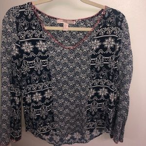 Blouse with Red Trim and Bell Sleeves